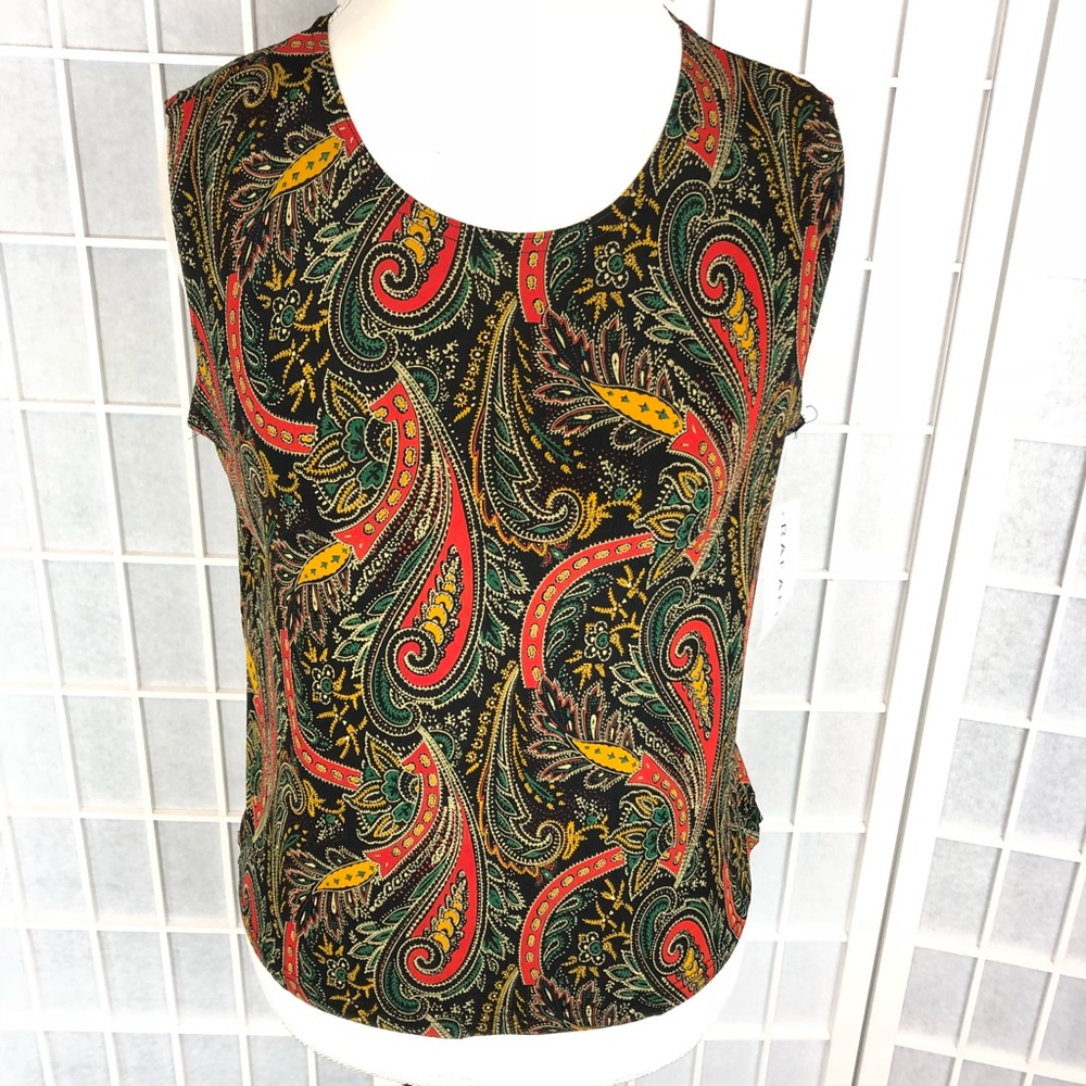 Raphael Red, Yellow, Green Paisley on Black Tank M